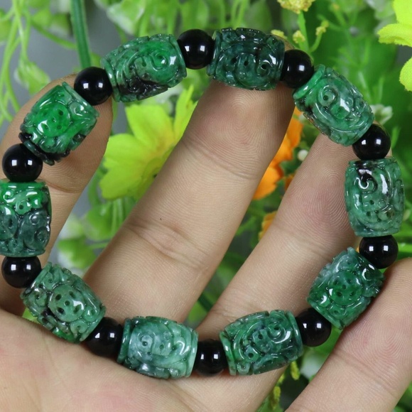Certified Green 100% Natural A JADE jadeite Moire Bracelet 云纹手链 - Picture 6 of 10